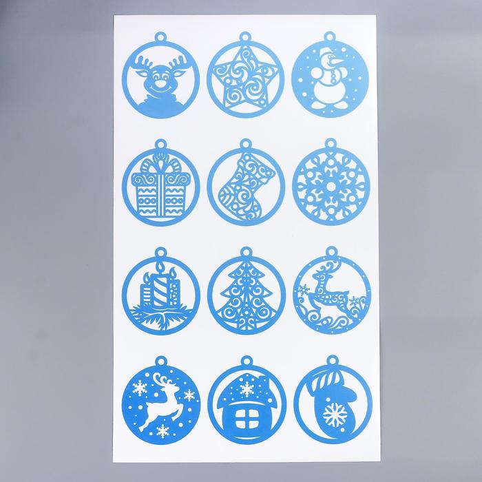 Декоративные наклейки новогодние «Подвески: ёлочные игрушки», белый фон, 30×50 см - Фото 1
