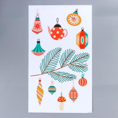 Интерьерная наклейка новогодняя «Ёлочные игрушки», прозрачный фон, 30×50 см