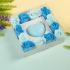 Мыльные лепестки 12 роз + мыло 60 гр "Сердце в розах", голубой, аромат океан - Фото 3