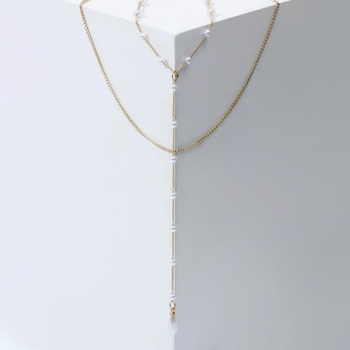 Кулон с жемчугом «Цепь» мелкие бусины, шар № 2, цвет белый в золоте, L=50 см - Фото 1