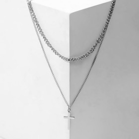 Кулон «Цепь двойная» крестик, цвет серебро, 43 см