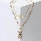 Кулон «Цепь» мишка в стразах, цвет белый в золоте, L=62 см - Фото 1