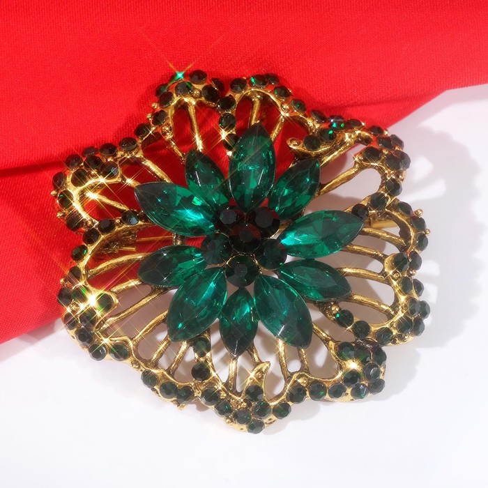 Брошь «Императрица» вспышка, цвет изумрудный в чернёном золоте - Фото 1