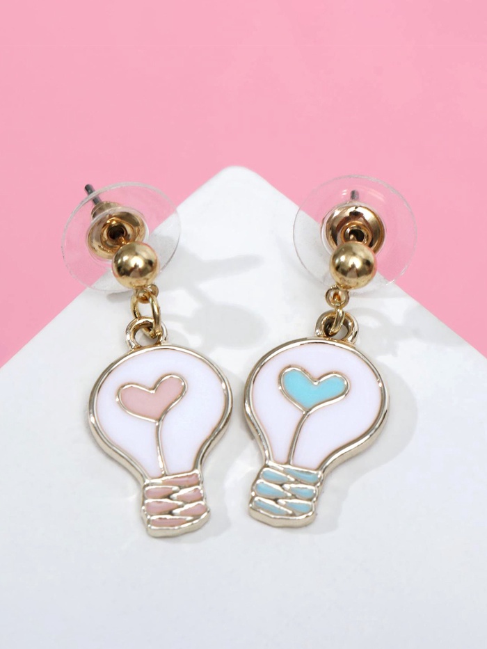 Серьги с эмалью «Лампочки» сердечки, цветные в золоте - Фото 1