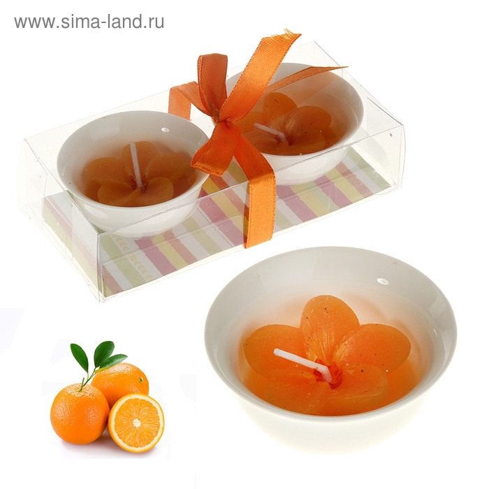 Свеча восковая+гелевая (набор 2 шт) "Цветочек", аромат апельсин - Фото 1