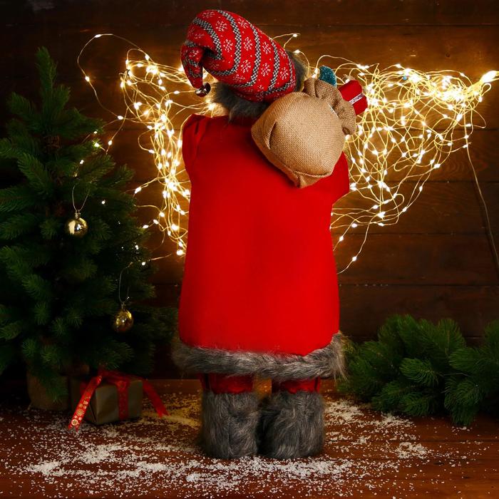 Дед Мороз "В красном клетчатом свитере, с фонариком" 60 см - фото 1908771762