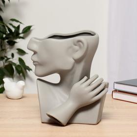 Ваза керамика "Утончённый профиль" 14,5х8х20 см, серый