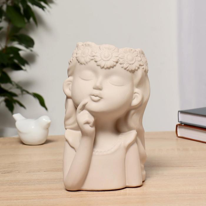 Ваза «Мечтательница», d=8 см, 11×11×20 см, керамика, бежевая - Фото 1