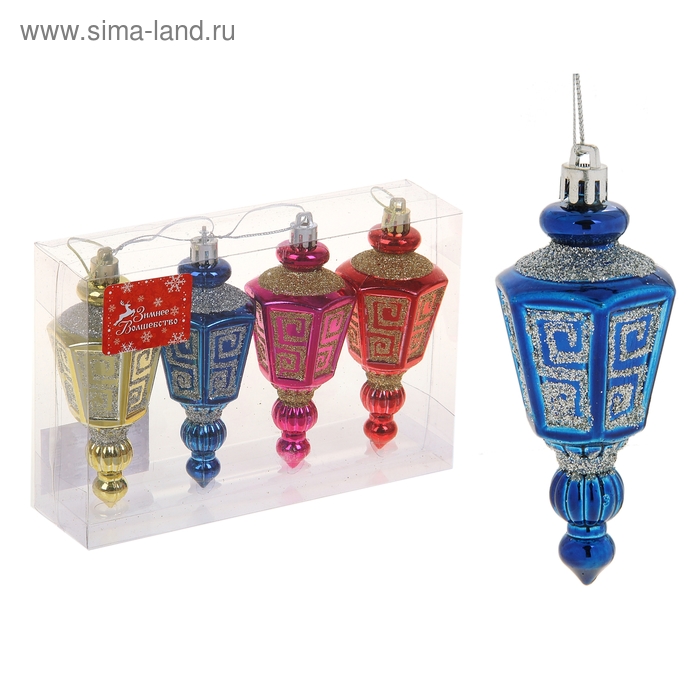 Украшение ёлочное "Фонарик с узором" (набор 4 шт) 12 см - Фото 1