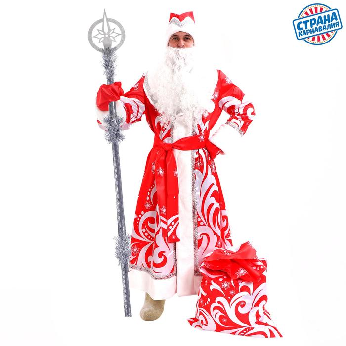 Карнавальный костюм «Дед Мороз», атлас, принт «Метель», р. 60-62, рост 180 см - Фото 1