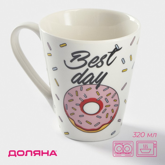 Кружка Доляна «Пончики», 320 мл, фарфор, белая - Фото 1