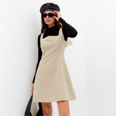 Платье мини женское в клетку MIST, размер 48, бежевое