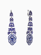 Серьги висячие со стразами «Вечерние» лепестки, синие в серебре, 8 см - фото 68898239