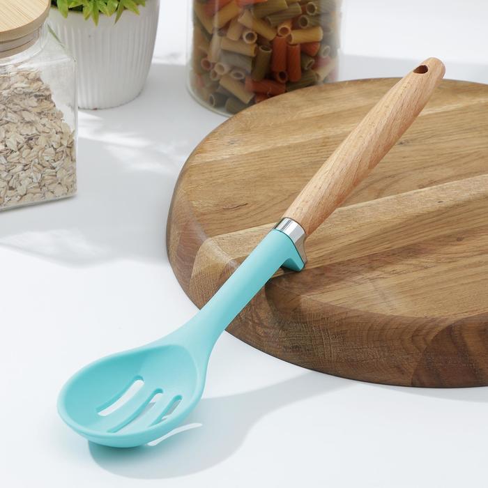 Ложка кулинарная с прорезями Доляна «Лагуна», 29 см, голубая - Фото 1