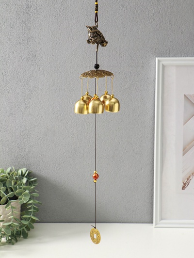 Музыка ветра «Денежная жаба на монетках», металл, 5 колокольчиков, 41×6 см