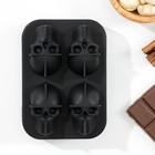 Форма для льда «Череп», силикон, 11×8×4.5 см, 4 ячейки (4.4×2.7 см), чёрная - Фото 2