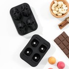Форма для льда «Череп», силикон, 11×8×4.5 см, 4 ячейки (4.4×2.7 см), чёрная - Фото 7