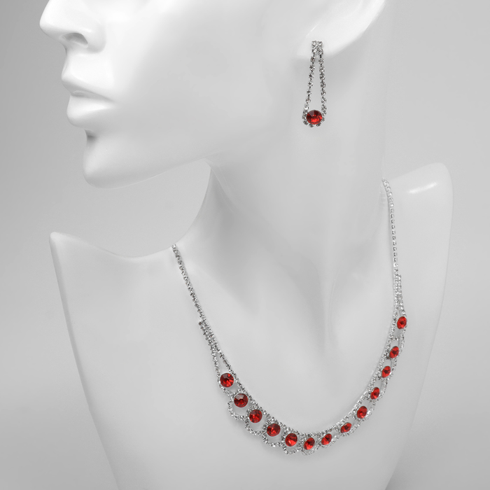 Набор 2 предмета: серьги, колье «Листопад» кружочки, цвет красно-белый в серебре, 32 см - Фото 1