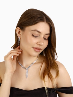 Набор 2 предмета: серьги, колье «Лёд» кристаллы, цвет белый в серебре, 48 см