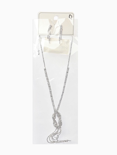 Набор 2 предмета: серьги, колье «Лёд», загиб, белый в серебре, 40 см