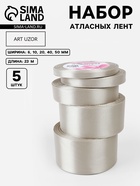 Атласная лента, набор 5 шт., 6/10/20/40/50 мм, 23±1 м, светло-серая №179 - Фото 1