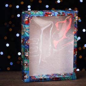 Коробка сборная крышка-дно с окном, 'Pop-art улётный новый год', 26 х 21 х 4 см, 1 шт.