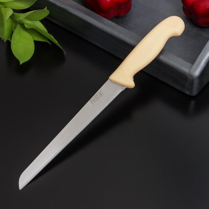 Нож для хлеба Pratik, лезвие 17 см, цвет бежевый - Фото 1