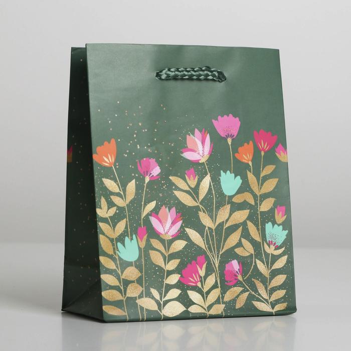 Пакет подарочный ламинированный, упаковка, «Цветы», S 12 х 15 х 5,5 см