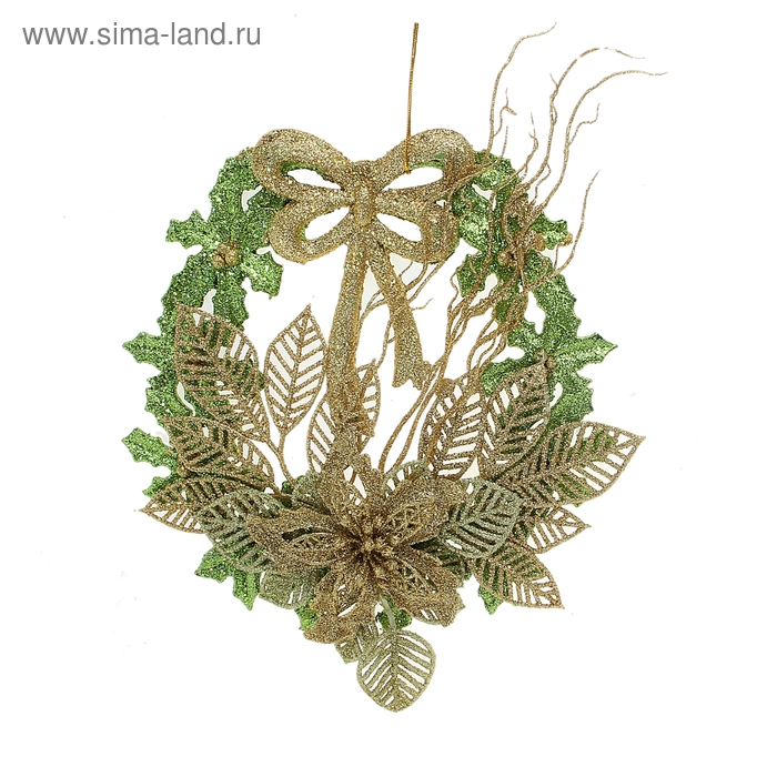 Венок новогодний d-24 см "Бантик" посыпка - Фото 1