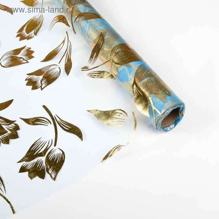 Органза "Золотые тюльпаны", цвет голубой, 48 см х 4,5 м - Фото 1