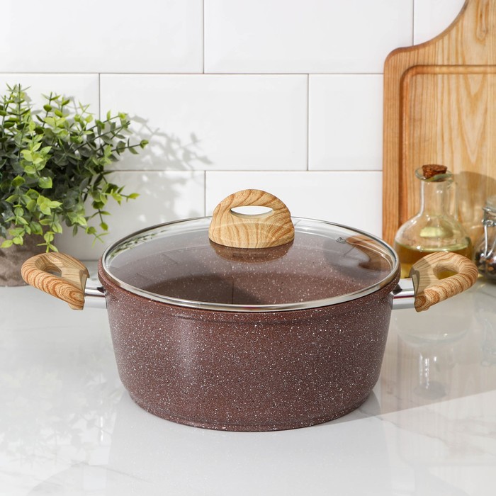 Кастрюля Доляна «Брауни», 4 л, d=20 см, h=11.5 см, антипригарное покрытие, индукция, литой алюминий, коричневая - Фото 1