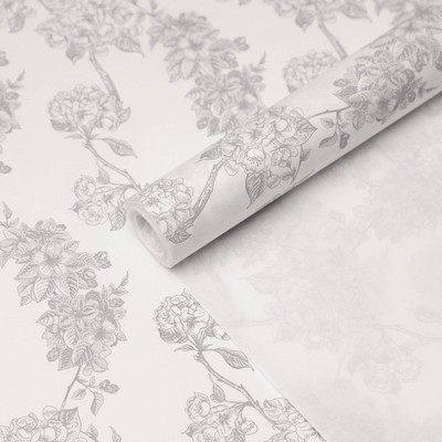 Бумага упаковочная крафт белый «Цветы» 0,68 x 8 м