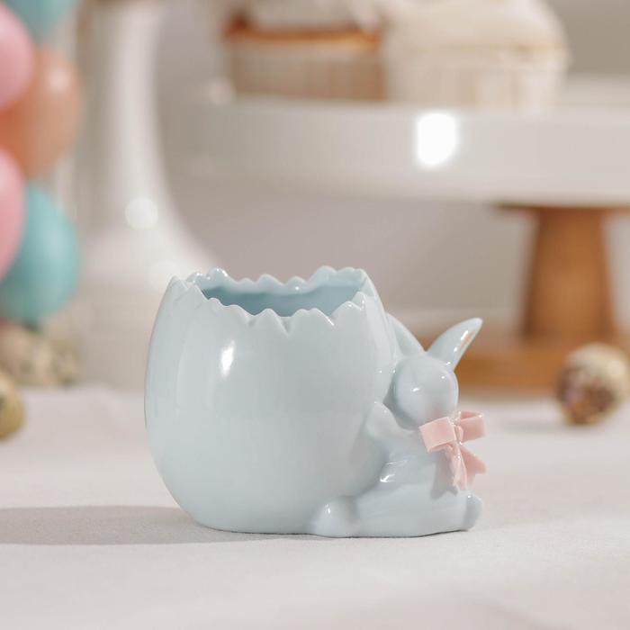 Подставка керамическая для яйца «Зайка», 9×6,5×7 см, цвет голубой - Фото 1