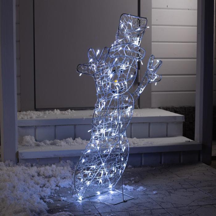 Светодиодная фигура «Снеговик» 65 × 90 × 20 см, металл, 31 В, свечение белое - фото 1885243929