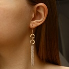 Серьги висячие со стразами «Вечерние» нить и кольцо, цвет белый в золоте,10 см - Фото 3