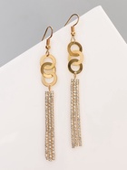 Серьги висячие со стразами «Вечерние» нить и кольцо, цвет белый в золоте,10 см 7449667