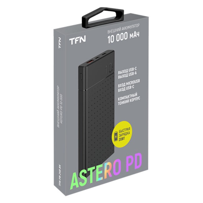 Внешний аккумулятор TFN Astero 10, 10000 мАч, 2 USB, Type-C, microUSB, черный - фото 51453971