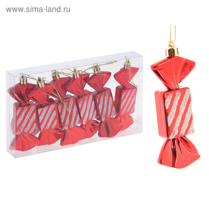 Украшение ёлочное "Конфетки в полосочку" (набор 6 шт) 9 см - Фото 1