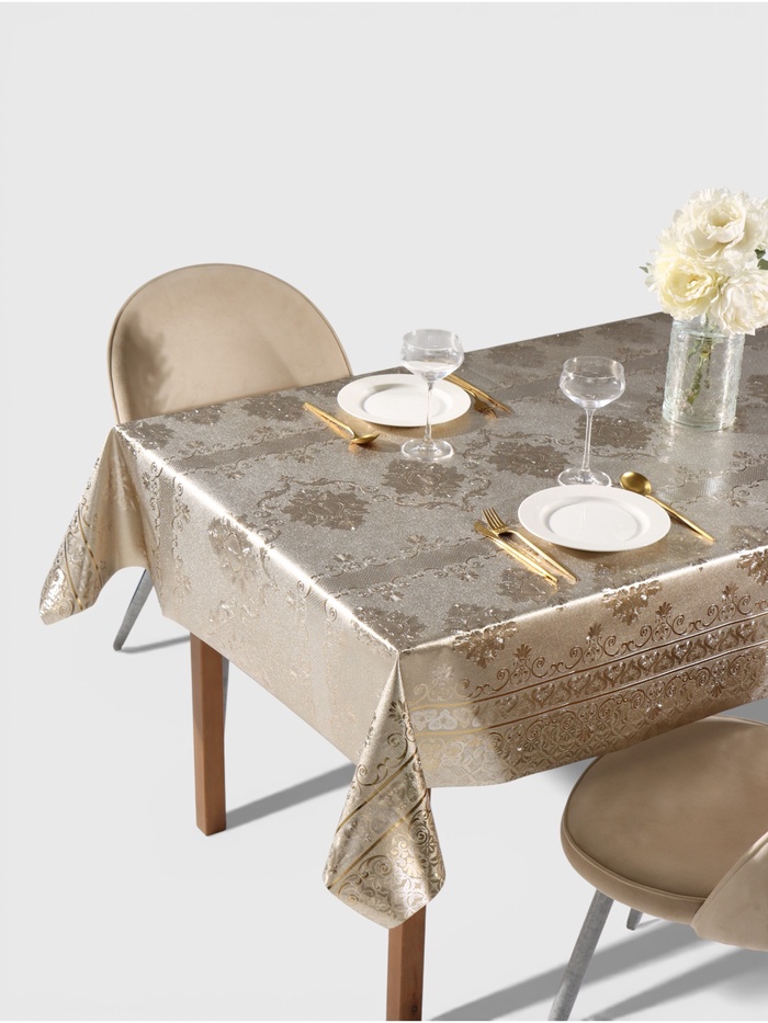 Клеёнка на стол «Торжество», на тканевой основе, рулон 20 метров, ширина 137 см, толщина 0.25 мм, цвет золотой - Фото 1