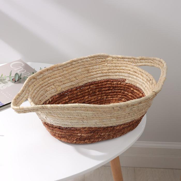 Корзина плетёная Доляна «Тэри», с ручками, 36×24×12 см, коричневая - Фото 1