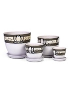 Набор горшков для цветов «Лотос», 4 шт., с поддоном, 0.4 / 1 / 2.5 / 5 л, керамика, белые с зелёными полосками 7454662