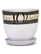 Набор горшков для цветов «Лотос», 4 шт., с поддоном, 0.4 / 1 / 2.5 / 5 л, керамика, белые с зелёными полосками 7454662