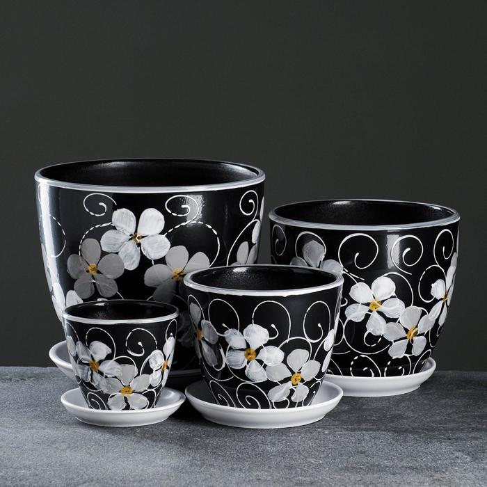 Горшок для цветов «Фиалка», керамический, с поддоном, набор 4 шт.