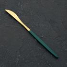 Нож столовый из нержавеющей стали Magistro «Блинк», 22 см, на подвесе, цвет металла золотой, зелёная ручка - фото 1032650