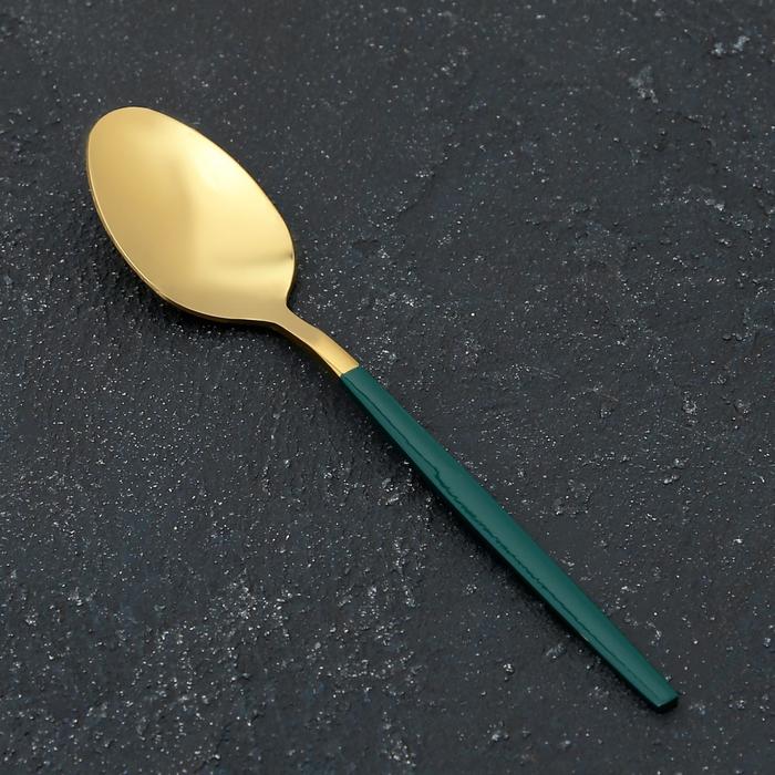 Ложка чайная из нержавеющей стали Magistro «Блинк», длина 14,5 см, зелёная ручка, на подвесе, цвет золотой