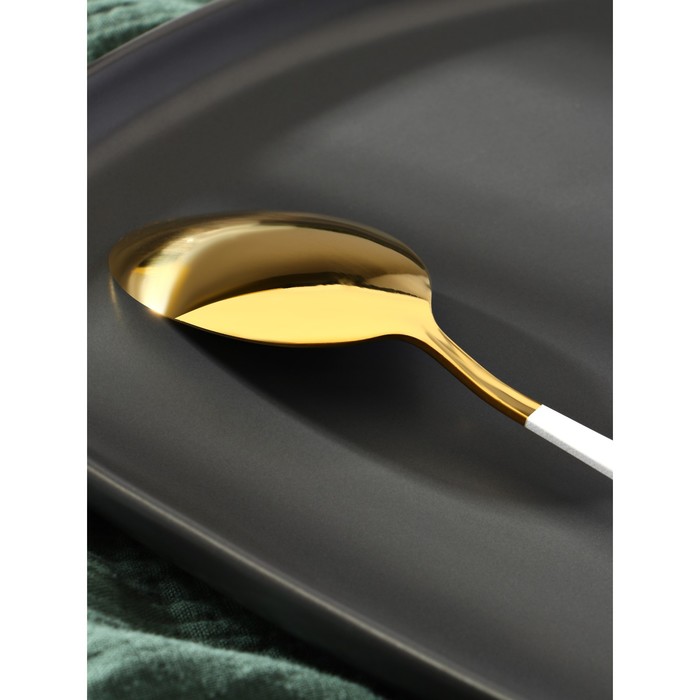 Ложка столовая из нержавеющей стали Magistro «Блинк», длина 22 см, на подвесе, цвет золотой, белая ручка - фото 1908775471