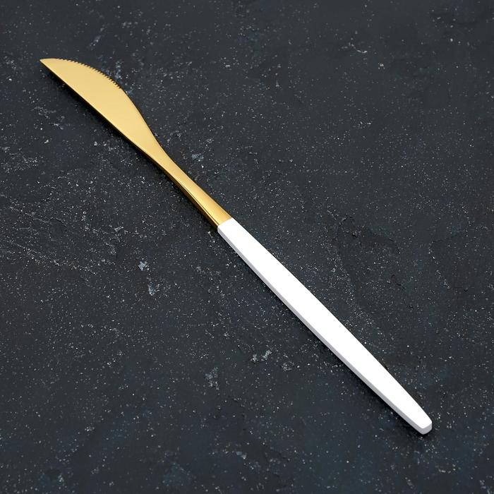 Нож столовый из нержавеющей стали Magistro «Блинк», длина 22 см, на подвесе, цвет золотой, белая ручка - Фото 1