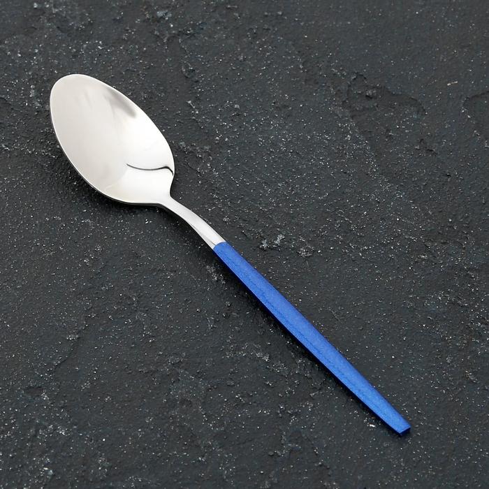 Ложка чайная Magistro «Блинк», 14,5 см, на подвесе, цвет серебряный, синяя ручка - фото 1908775494