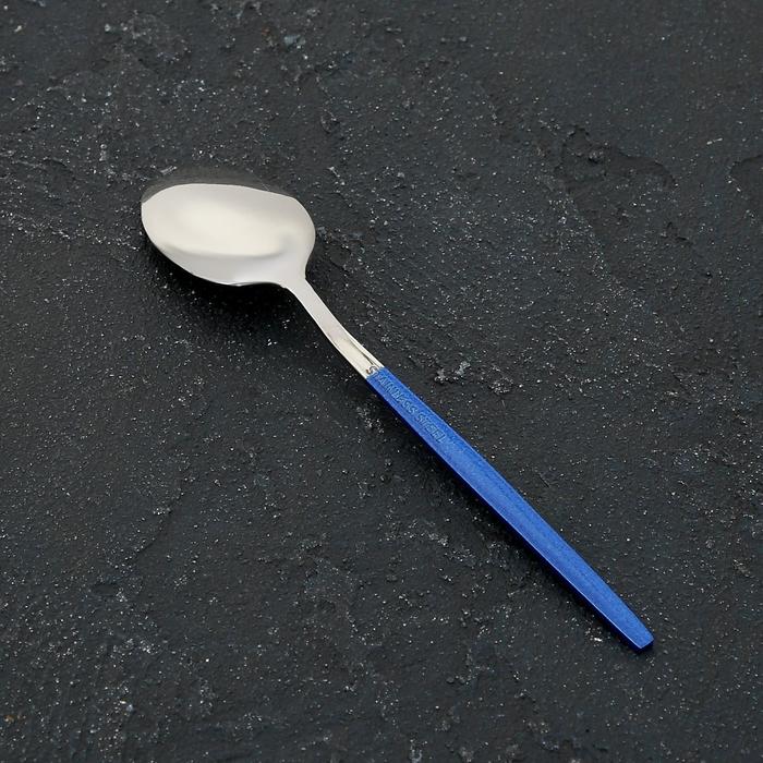 Ложка чайная Magistro «Блинк», 14,5 см, на подвесе, цвет серебряный, синяя ручка - фото 1892627943