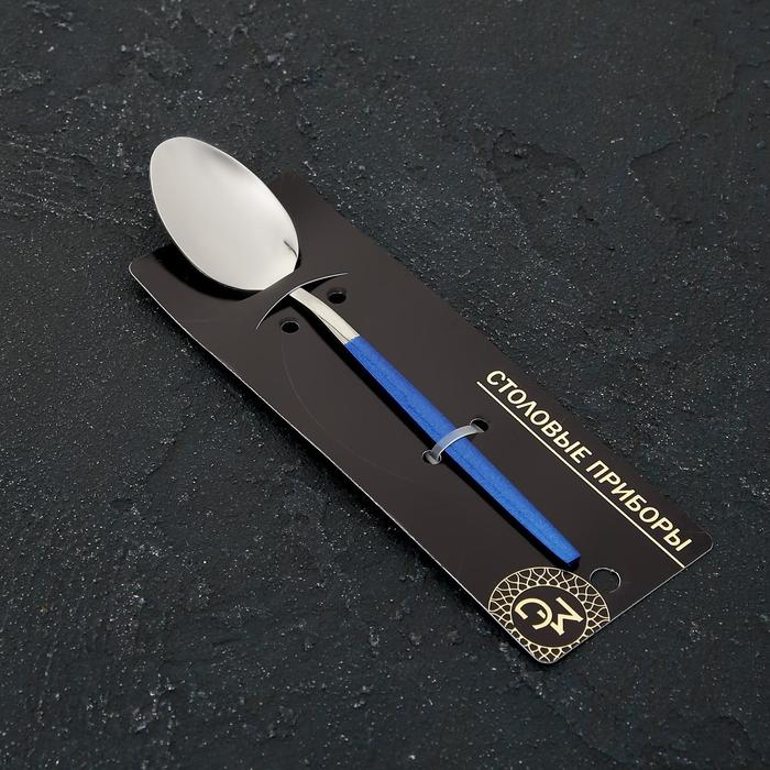 Ложка чайная Magistro «Блинк», 14,5 см, на подвесе, цвет серебряный, синяя ручка - фото 1892627944